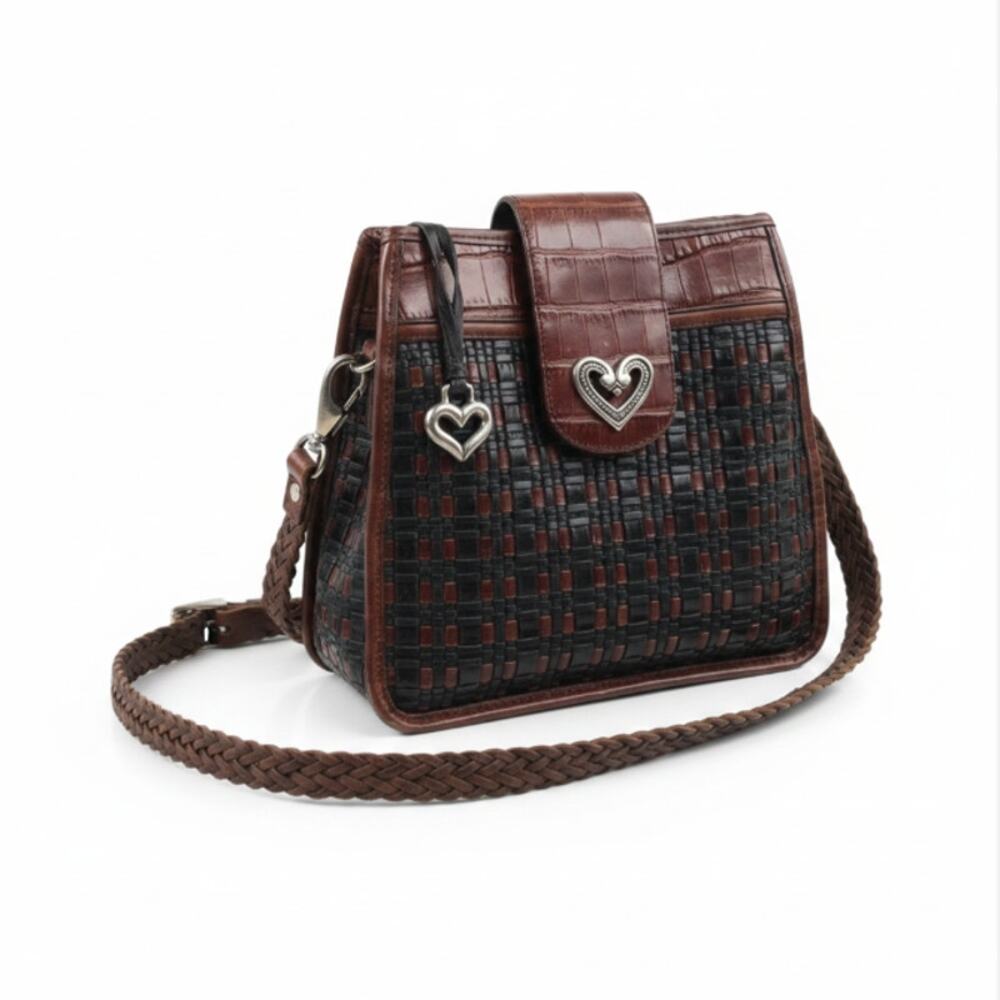 BRIGHTON Gloria Leather Woven Crossbody Bag Vintage Vibes Retro Office City Chic